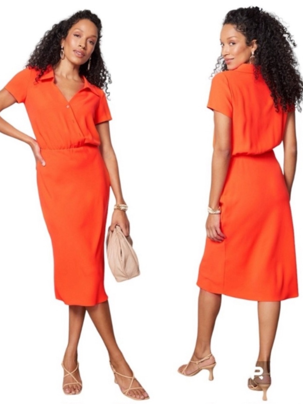 Amanda Uprichard Reya Orange Red Collared Short Sleeve Midi Dress Size XL NWT - Picture 13 of 13